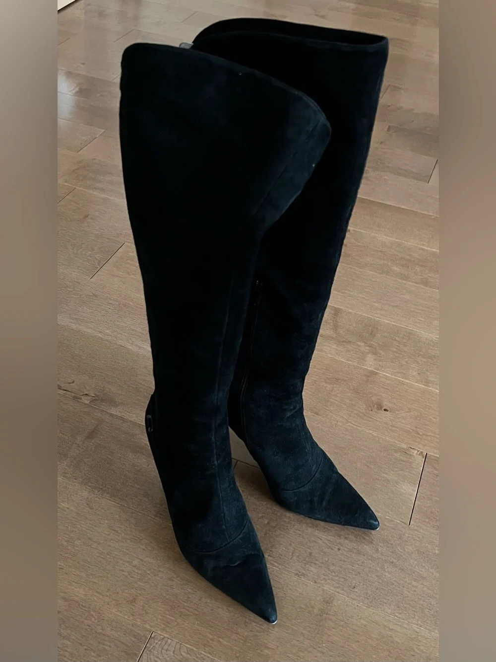 Via Spiga Italian Black Suede Pointed Toe Stiletto Knee High Boots 7M
